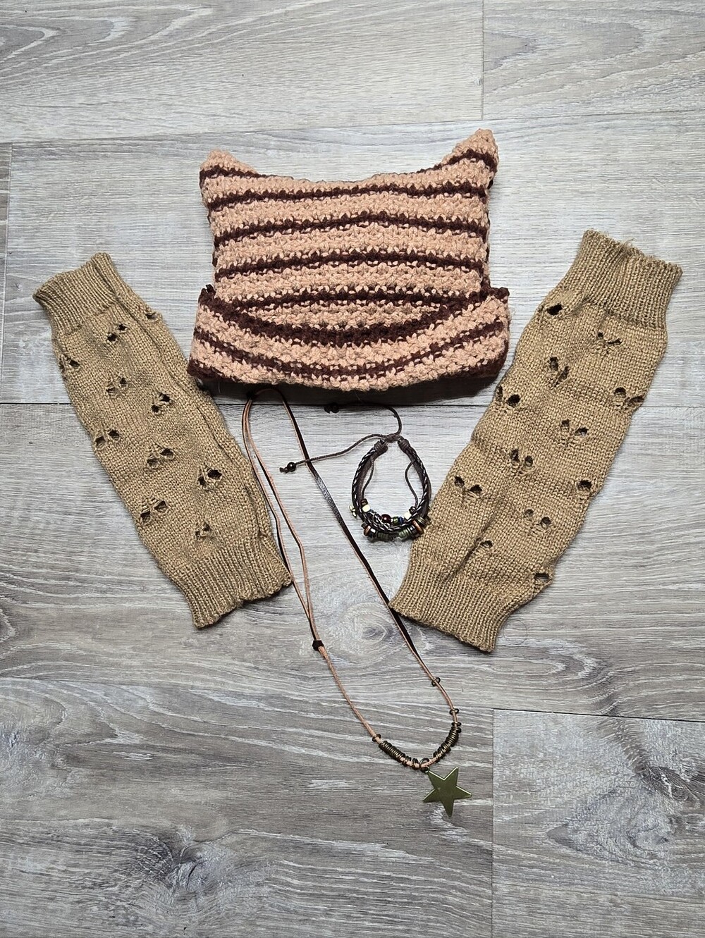 Y2K Cat Ear Beanie 4 Pc Accessory Set
